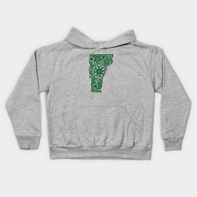 Green Vermont State Gift Mandala Yoga VT Art Kids Hoodie by Get Hopped Apparel